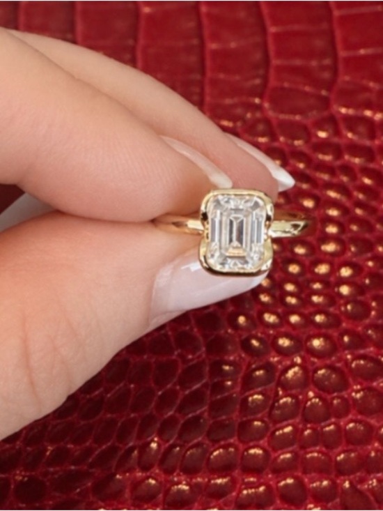Jewelry - Emerald Cut Moissanite 2 ct. Sterling Silver w/ Yellow Gold Plating. Sz 8